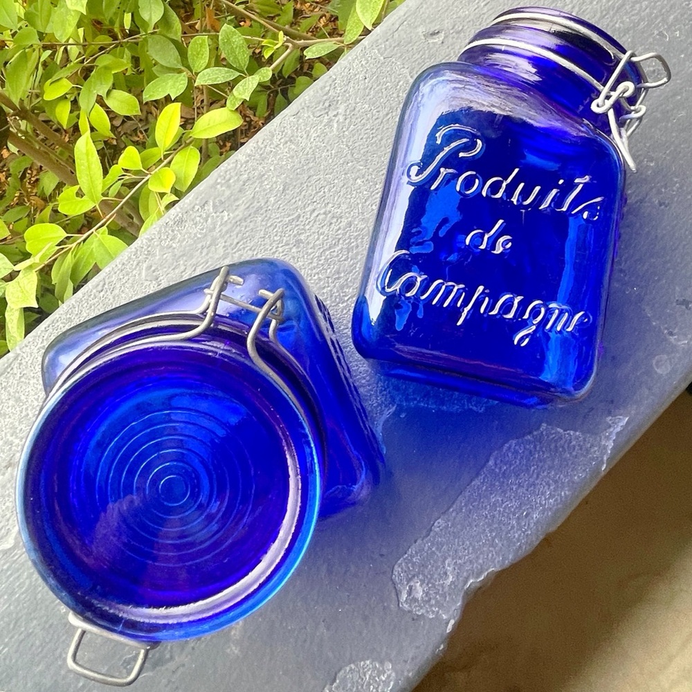 Vintage | Cobalt Blue Embossed Glass Canister - Picture 2 of 9